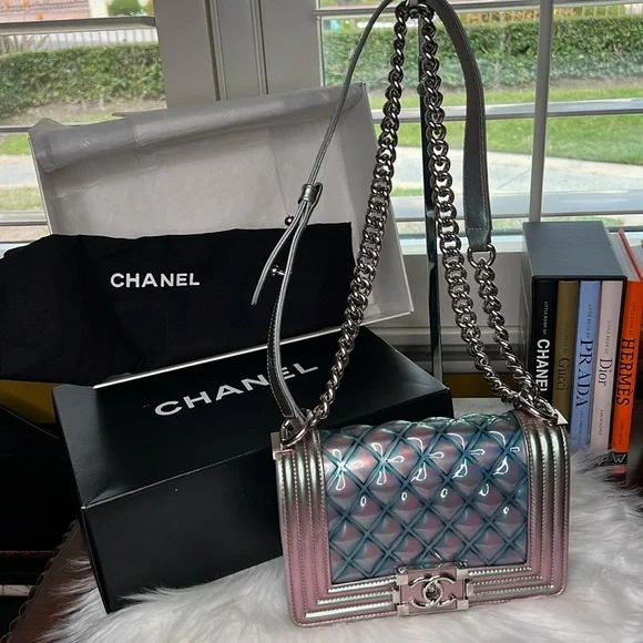 CHANEL MERMAID BOY BAG PURPLE 18S SMALL IRIDESCENT WATER FLAP Ultra Limited SSC - Picture 4 of 17